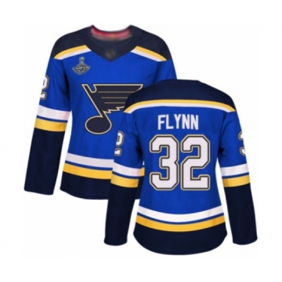 Women's St. Louis Blues 32 Brian Flynn Authentic Royal Blue Home 2019 Stanley Cup Champions Hockey Jersey