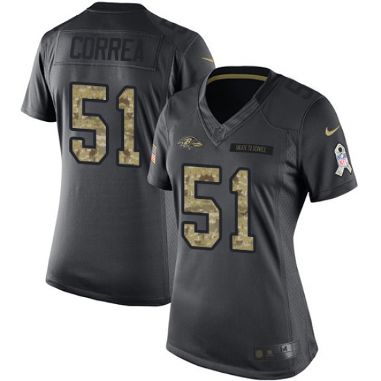 Women's Nike Baltimore Ravens 51 Kamalei Correa Limited Black 2016 Salute to Service NFL Jersey