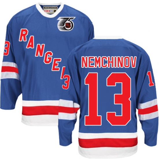 Men's CCM New York Rangers 13 Sergei Nemchinov Authentic Royal Blue 75TH Throwback NHL Jersey