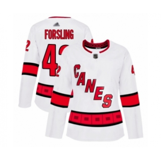 Women's Carolina Hurricanes 42 Gustav Forsling Authentic White Away Hockey Jersey