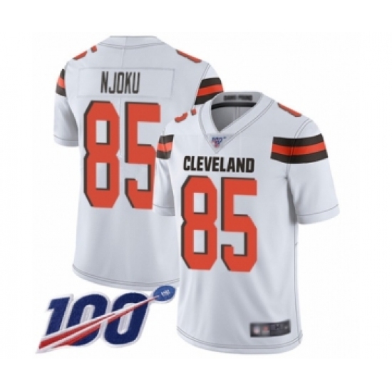 Men's Cleveland Browns 85 David Njoku White Vapor Untouchable Limited Player 100th Season Football Jersey