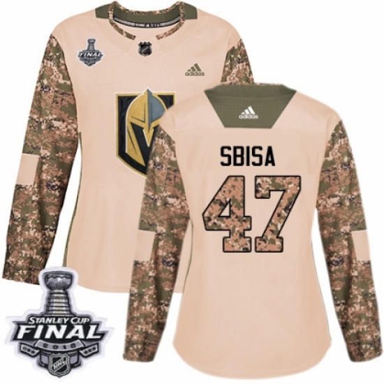 Women's Adidas Vegas Golden Knights 47 Luca Sbisa Authentic Camo Veterans Day Practice 2018 Stanley Cup Final NHL Jersey