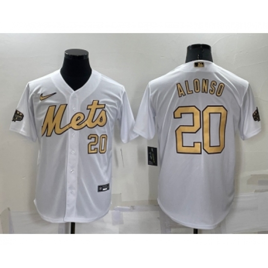 Men's New York Mets 20 Pete Alonso Number White 2022 All Star Stitched Cool Base Nike Jersey