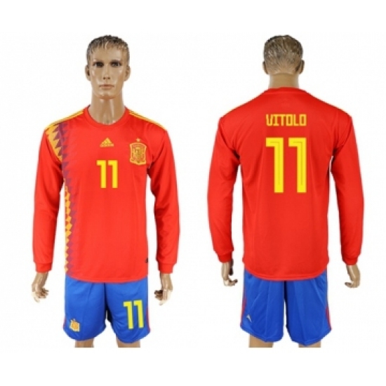 Spain 11 Vitolo Red Home Long Sleeves Soccer Country Jersey