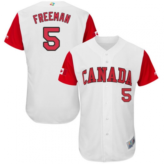 Men's Canada Baseball Majestic 5 Freddie Freeman White 2017 World Baseball Classic Authentic Team Jersey