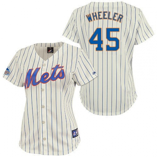 Women's Majestic New York Mets 45 Zack Wheeler Authentic Cream/Blue Strip MLB Jersey