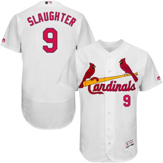 Men's Majestic St. Louis Cardinals 9 Enos Slaughter White Home Flex Base Authentic Collection MLB Jersey