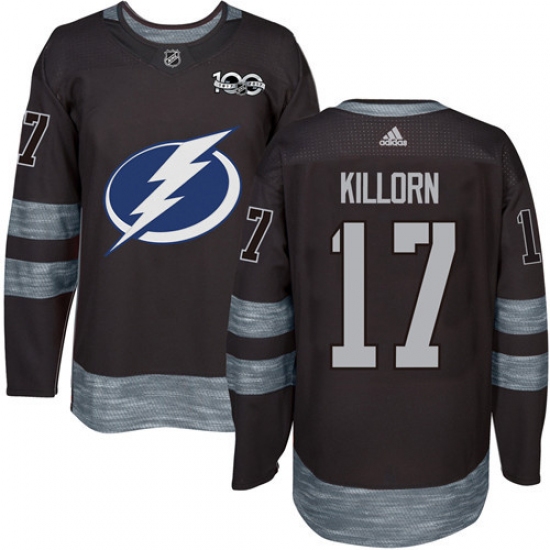 Men's Adidas Tampa Bay Lightning 17 Alex Killorn Authentic Black 1917-2017 100th Anniversary NHL Jersey