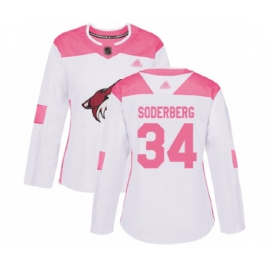 Women's Arizona Coyotes 34 Carl Soderberg Authentic White Pink Fashion Hockey Jersey