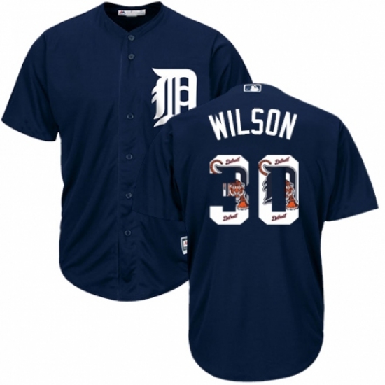 Men's Majestic Detroit Tigers 30 Alex Wilson Authentic Navy Blue Team Logo Fashion Cool Base MLB Jersey