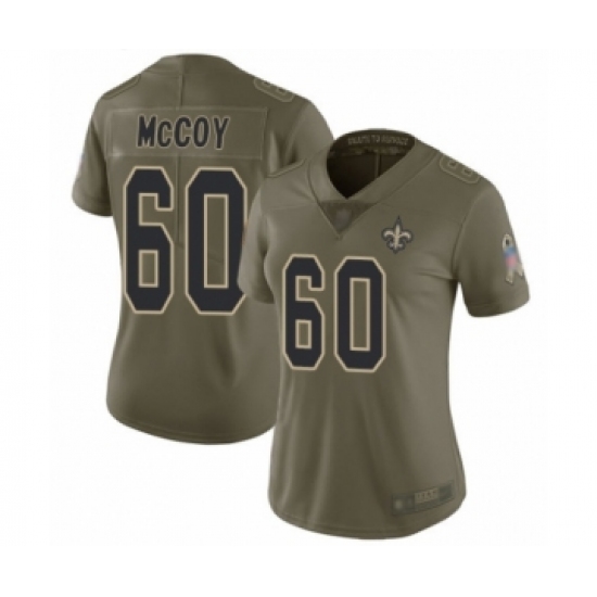 Women's New Orleans Saints 60 Erik McCoy Limited Olive 2017 Salute to Service Football Jersey