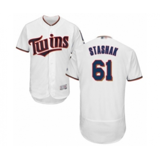 Men's Minnesota Twins 61 Cody Stashak White Home Flex Base Authentic Collection Baseball Player Jersey