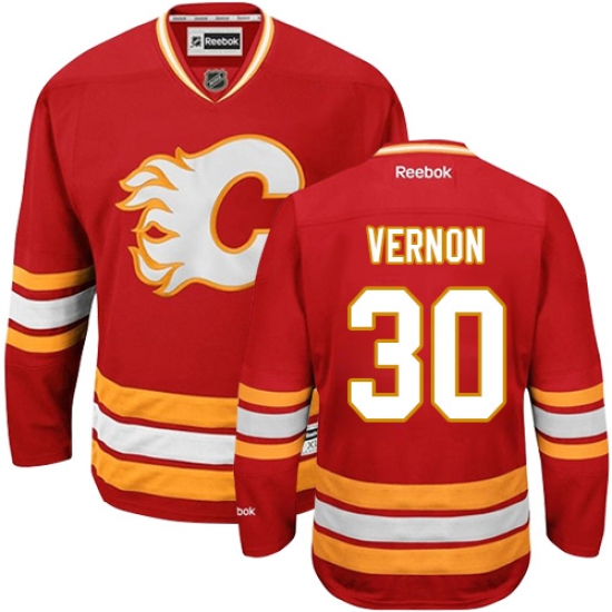 Men's Reebok Calgary Flames 30 Mike Vernon Premier Red Third NHL Jersey