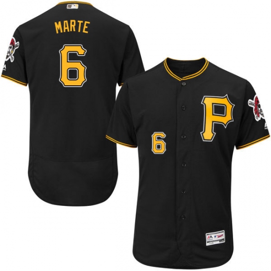 Men's Majestic Pittsburgh Pirates 6 Starling Marte Black Alternate Flex Base Authentic Collection MLB Jersey