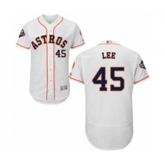 Men's Houston Astros 45 Carlos Lee White Home Flex Base Authentic Collection 2019 World Series Bound Baseball Jersey