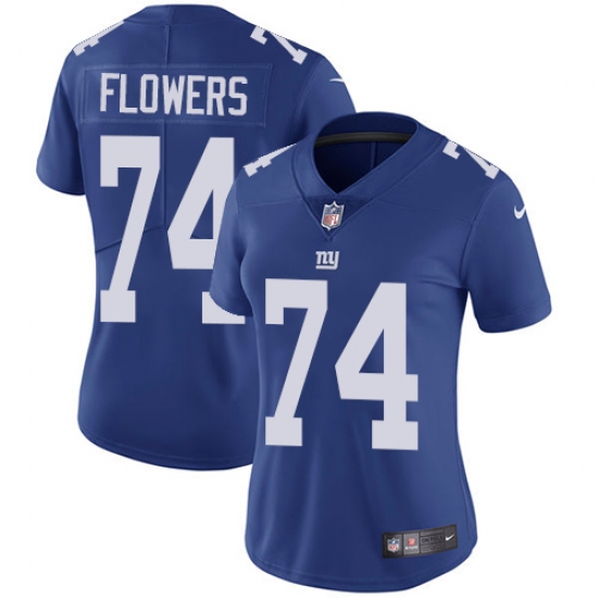 Women's Nike New York Giants 74 Ereck Flowers Royal Blue Team Color Vapor Untouchable Limited Player NFL Jersey