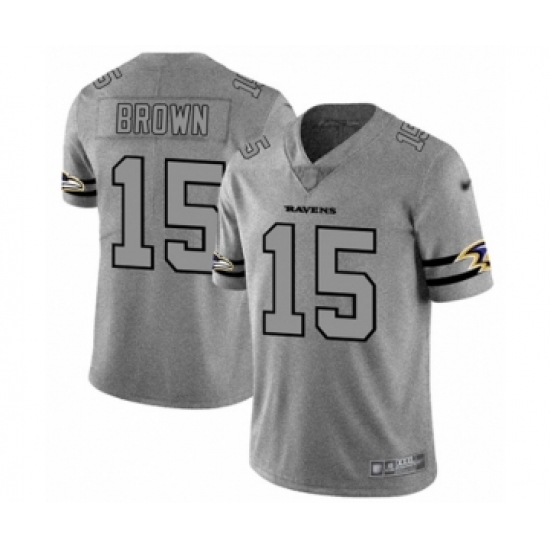 Men's Baltimore Ravens 15 Marquise Brown Limited Gray Team Logo Gridiron Football Jersey