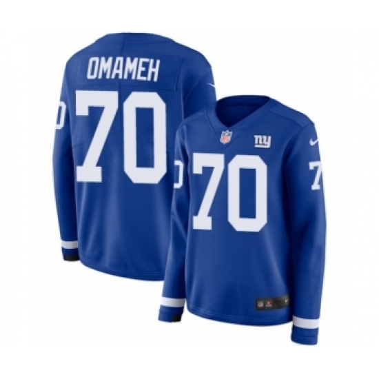 Women's Nike New York Giants 70 Patrick Omameh Limited Royal Blue Therma Long Sleeve NFL Jersey