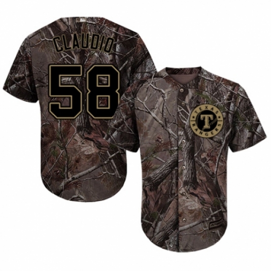 Men's Majestic Texas Rangers 58 Alex Claudio Authentic Camo Realtree Collection Flex Base MLB Jersey