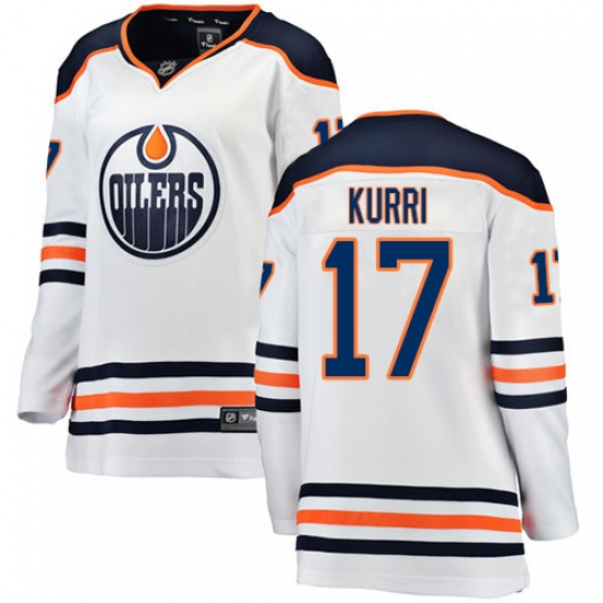 Women's Edmonton Oilers 17 Jari Kurri Authentic White Away Fanatics Branded Breakaway NHL Jersey