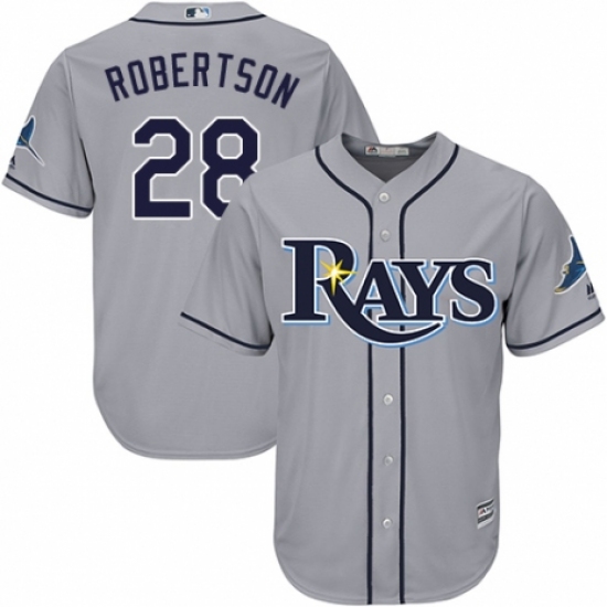 Youth Majestic Tampa Bay Rays 28 Daniel Robertson Replica Grey Road Cool Base MLB Jersey