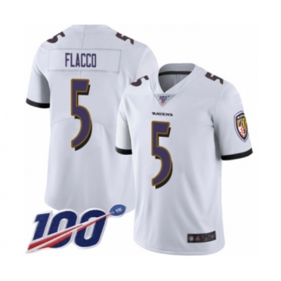 Men's Baltimore Ravens 5 Joe Flacco White Vapor Untouchable Limited Player 100th Season Football Jersey