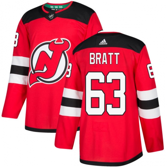 Men's Adidas New Jersey Devils 63 Jesper Bratt Premier Red Home NHL Jersey