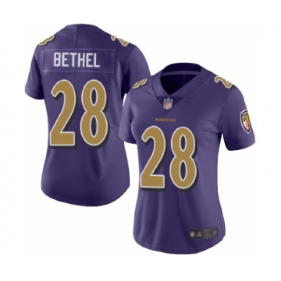 Women's Baltimore Ravens 28 Justin Bethel Limited Purple Rush Vapor Untouchable Football Jersey