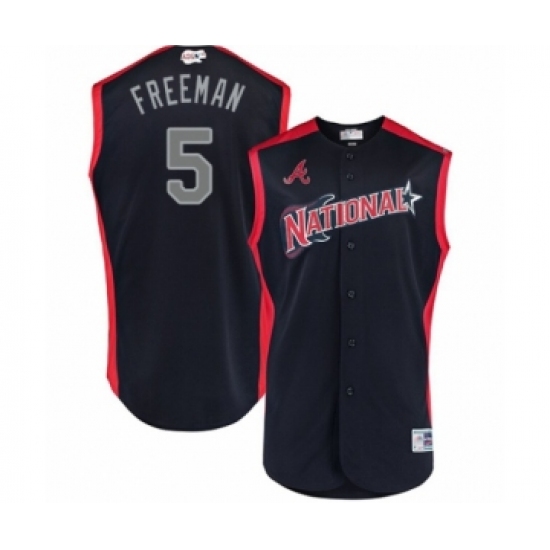 Men's Atlanta Braves 5 Freddie Freeman Authentic Navy Blue National League 2019 Baseball All-Star Jersey