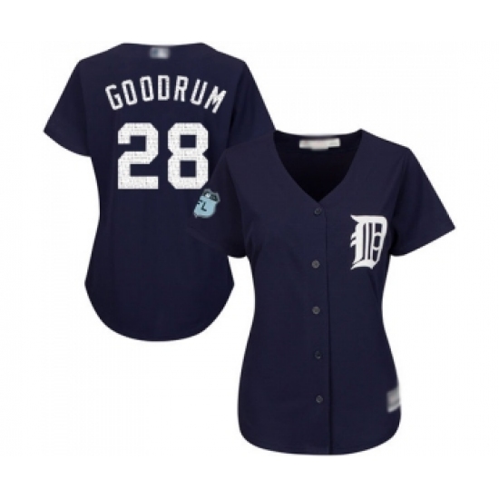 Women's Detroit Tigers 28 Niko Goodrum Replica Navy Blue Alternate Cool Base Baseball Jersey