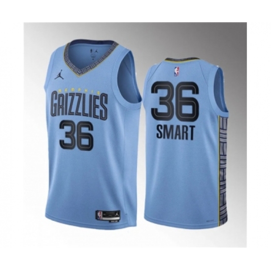 Men's Memphis Grizzlies 36 Marcus Smart Blue 2023 Draft Statement Edition Stitched Basketball Jersey