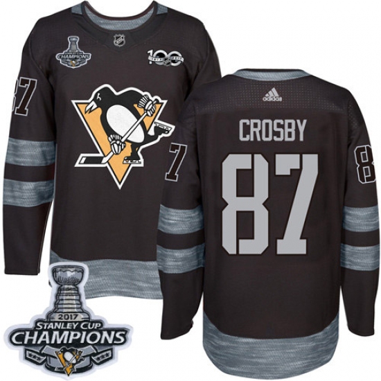 Men's Adidas Pittsburgh Penguins 87 Sidney Crosby Premier Black 1917-2017 100th Anniversary 2017 Stanley Cup Champions NHL Jersey