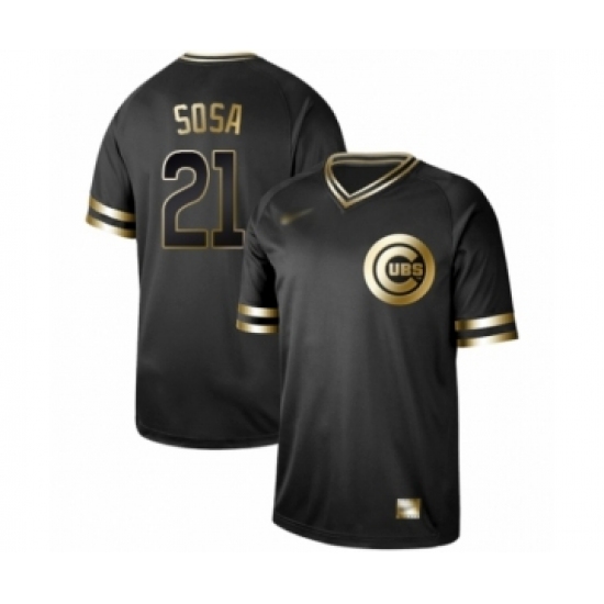 Men's Chicago Cubs 21 Sammy Sosa Authentic Black Gold Fashion Baseball Jersey