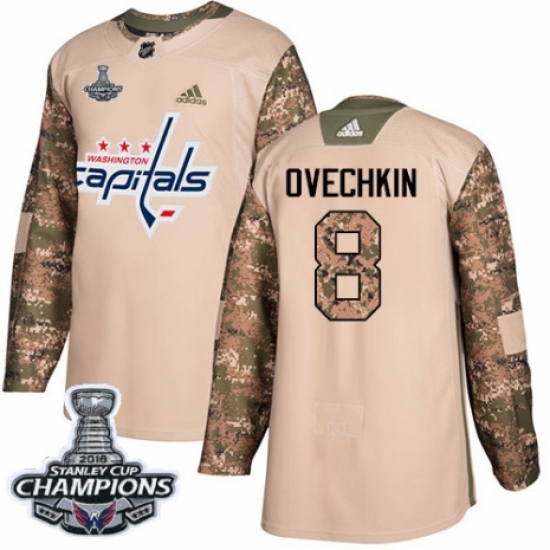 Men's Adidas Washington Capitals 8 Alex Ovechkin Authentic Camo Veterans Day Practice 2018 Stanley Cup Final Champions NHL Jersey