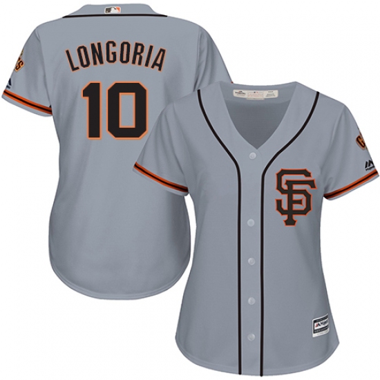 Women's Majestic San Francisco Giants 10 Evan Longoria Replica Grey Road 2 Cool Base MLB Jersey