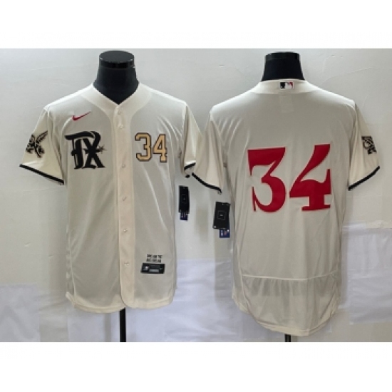 Men's Texas Rangers 34 Nolan Ryan Number Cream 2023 City Connect Flex Base Stitched Jersey