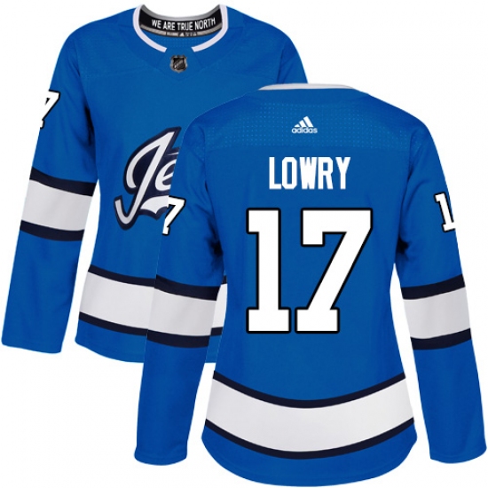 Women's Adidas Winnipeg Jets 17 Adam Lowry Authentic Blue Alternate NHL Jersey