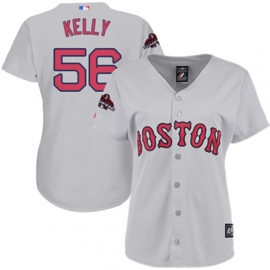 Women's Majestic Boston Red Sox 56 Joe Kelly Authentic Grey Road 2018 World Series Champions MLB Jersey