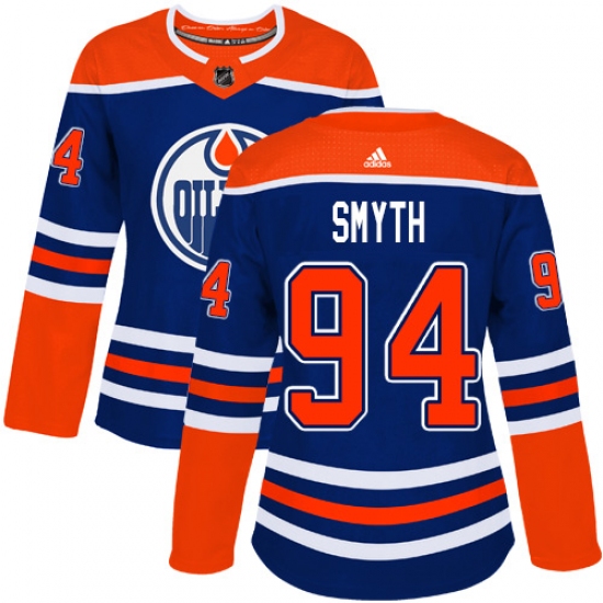 Women's Adidas Edmonton Oilers 94 Ryan Smyth Authentic Royal Blue Alternate NHL Jersey