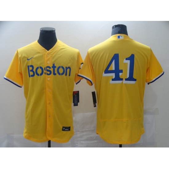 Men's Boston Red Sox 41 Chris Sale Nike Gold-Light Blue 2021 City Connect Replica Jersey