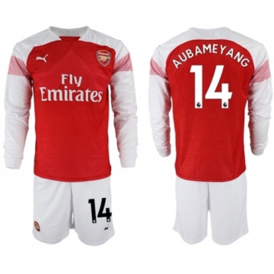 Arsenal 14 Aubameyang Red Home Long Sleeves Soccer Club Jersey