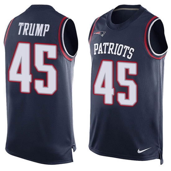 Men's Nike New England Patriots 45 Donald Trump Limited Navy Blue Player Name & Number Tank Top NFL Jersey