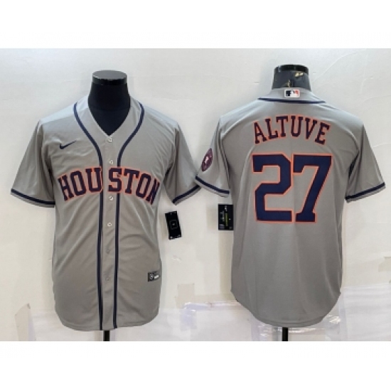 Men's Houston Astros 27 Jose Altuve Grey With Patch Stitched MLB Cool Base Nike Jersey