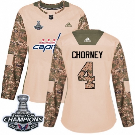 Women's Adidas Washington Capitals 4 Taylor Chorney Authentic Camo Veterans Day Practice 2018 Stanley Cup Final Champions NHL Jersey