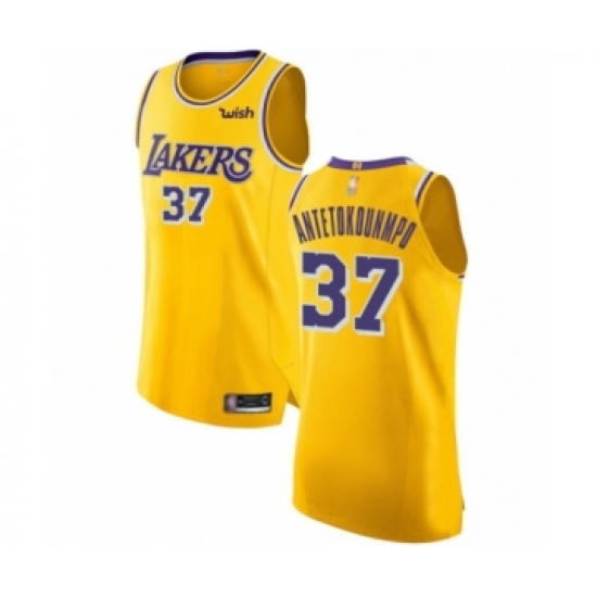 Men's Los Angeles Lakers 37 Kostas Antetokounmpo Authentic Gold Basketball Jersey - Icon Edition