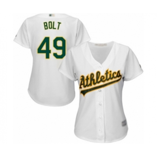 Women's Oakland Athletics 49 Skye Bolt Authentic White Home Cool Base Baseball Player Jersey