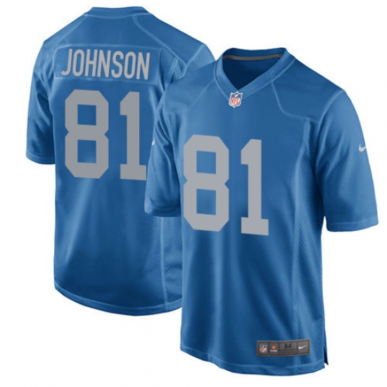 Men's Nike Detroit Lions 81 Calvin Johnson Game Blue Alternate NFL Jersey