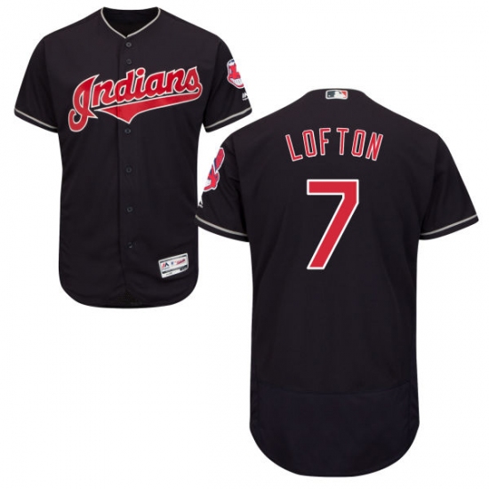 Men's Majestic Cleveland Indians 7 Kenny Lofton Navy Blue Alternate Flex Base Authentic Collection MLB Jersey