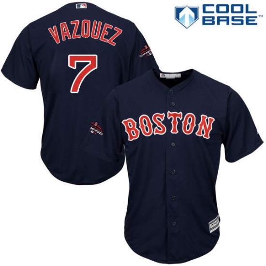 Youth Majestic Boston Red Sox 7 Christian Vazquez Authentic Navy Blue Alternate Road Cool Base 2018 World Series Champions MLB Jersey