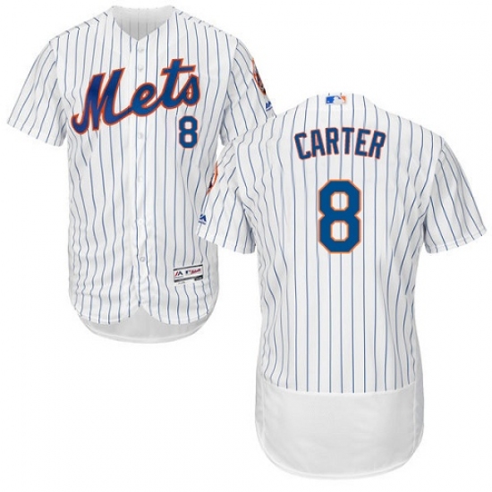 Men's Majestic New York Mets 8 Gary Carter White Home Flex Base Authentic Collection MLB Jersey